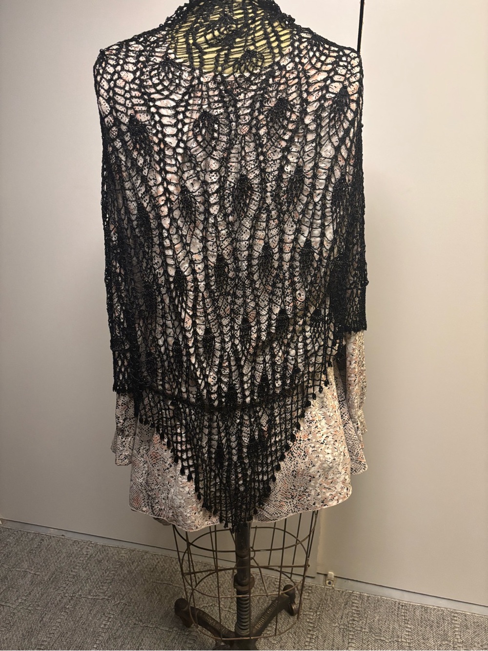Black Open-Knit Women's Sweater Shawl